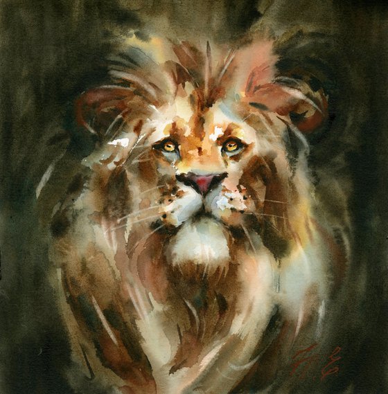 Lion in watercolor, Aslan, The king of Narnia