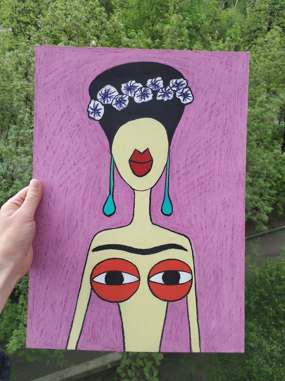 My tits love Frida(raspberry background)