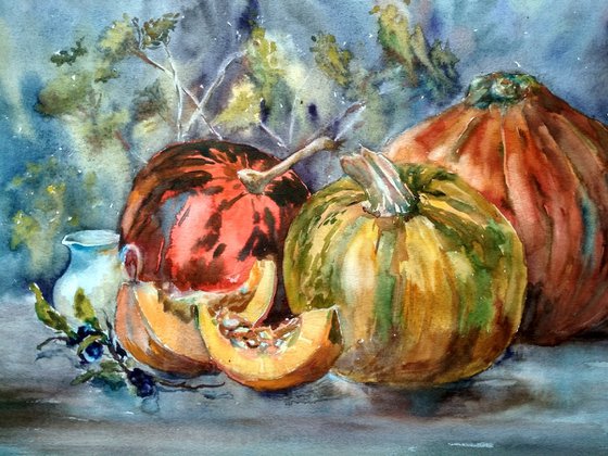 Three Orange Pumpkins