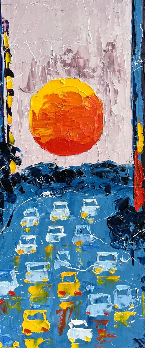 NYC Moon Painting by Halyna Kirichenko