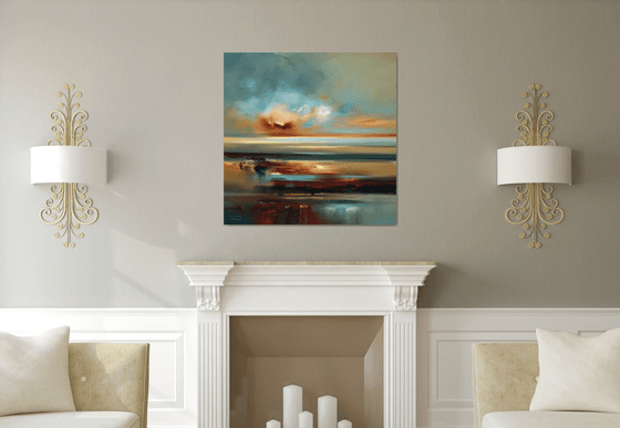 The Melody Within - 100 x 100 cm abstract landscape oil painting in earth tone colours