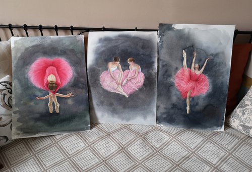 Set of three watercolors - Heart of a Ballerina by Olga Beliaeva Watercolour