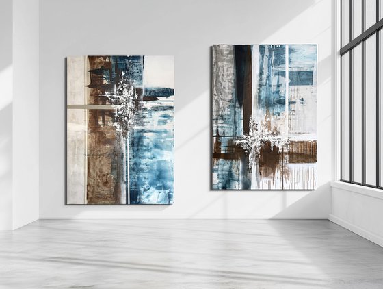Boundaries of Color.Teal Umber Diptych