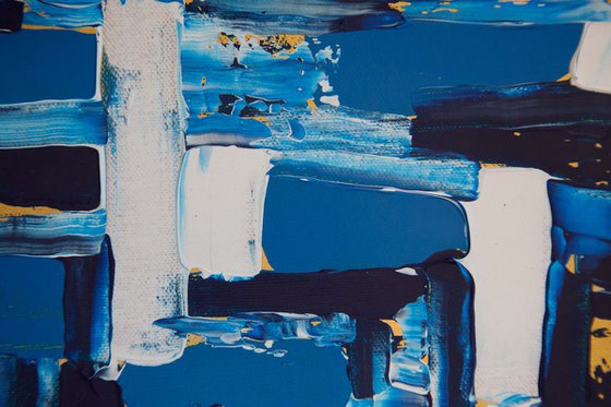 Abstract in blue, white and gold