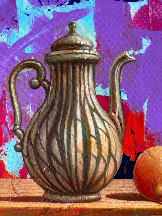 Still life with jug and pears