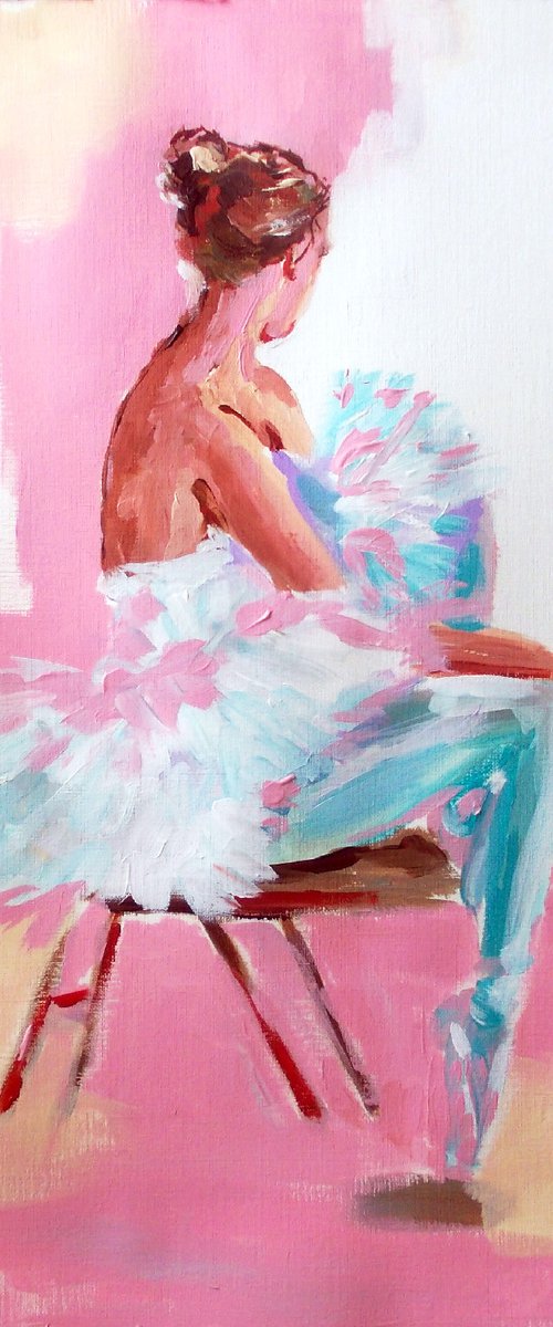 Resting Moment - Ballerina  Acrylic Painting on Paper by Antigoni Tziora