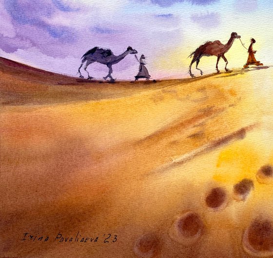 Desert Caravan at Sunset