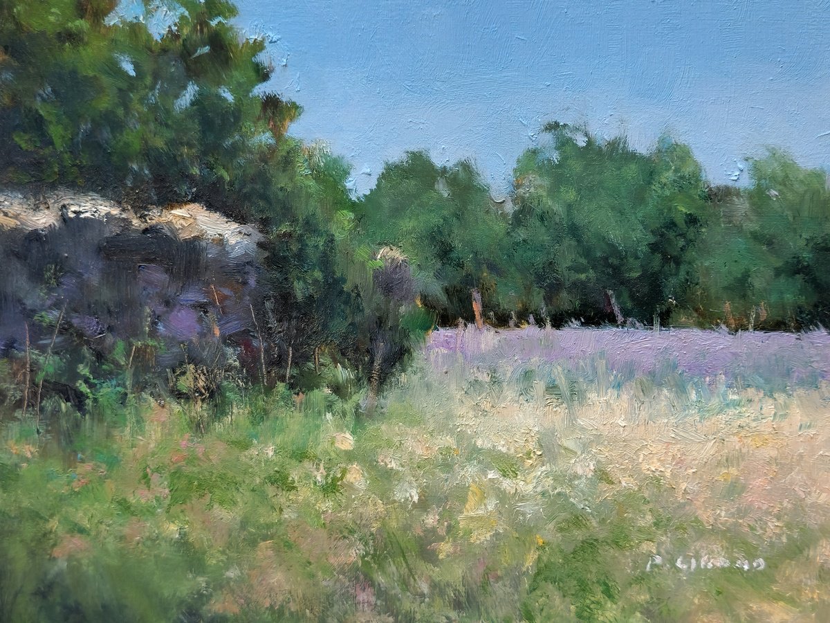 Impressionistic Landscape Oil Painting By Pascal Giroud, 8 X 6", Lavender Field In Provence, Original Artwork