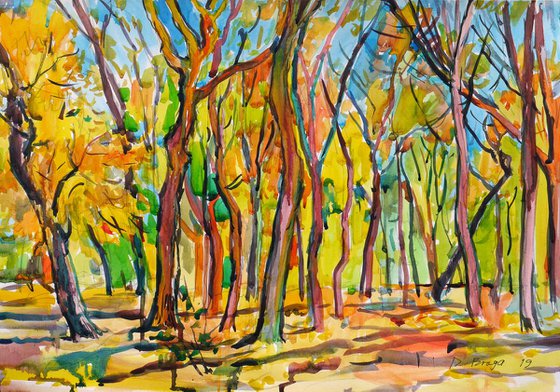 Gold autumn park (ink) plein air