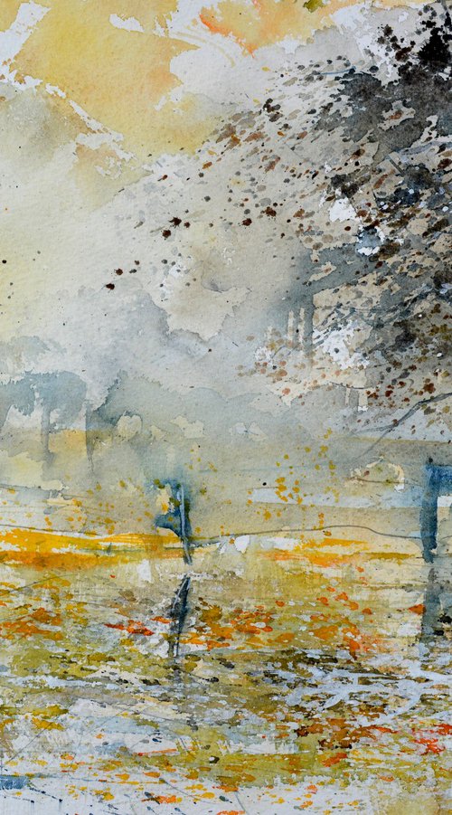 A meadow in mist watercolor by Pol Henry Ledent