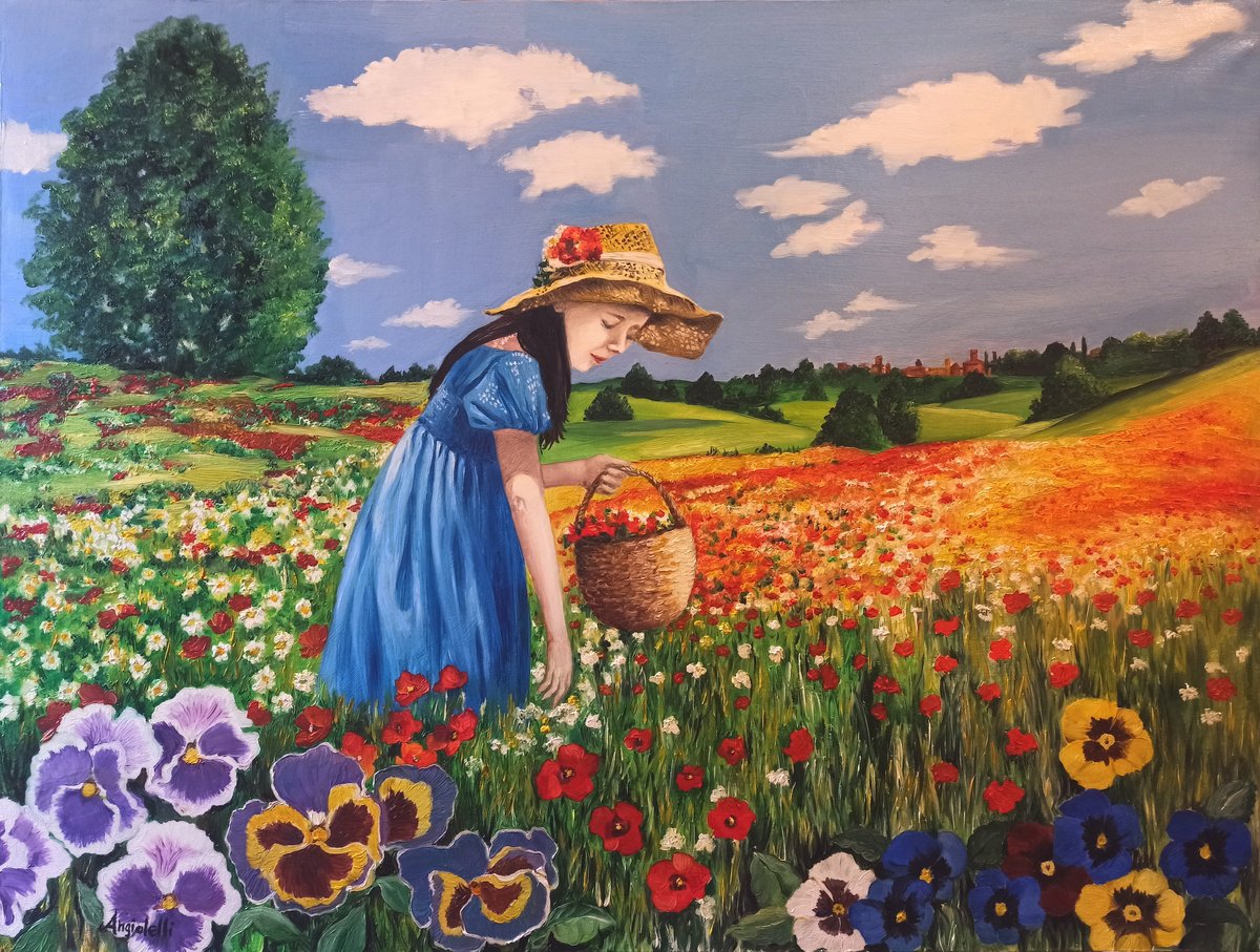 Photorealistic Landscape Oil Painting By Anna Rita Angiolelli, 31 X 24, Spring Landscape, Original Artwork