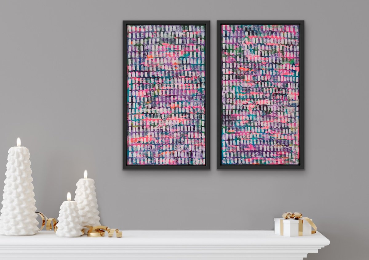 Expressive Abstract Acrylic Painting By Ketki Fadnis, 20 X 18", Breeze (Diptych), Original Artwork