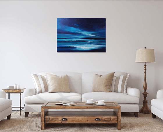 "Midnight Blue" - Cornish Seascape, Art, Skyscape