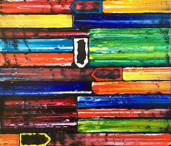 "Where Are We Now?" - Save As A Series - Original PMS Abstract Diptych Oil Paintings On Reclaimed Wood - 48" x 24"