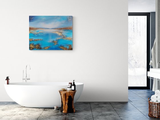 A XL large beautiful modern semi-abstract  seascape painting "Peace"