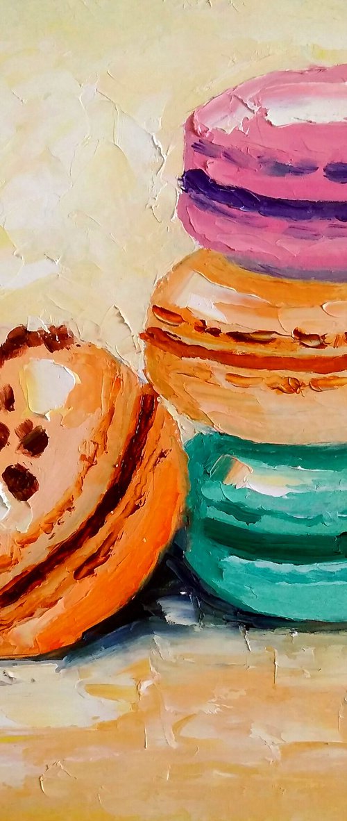 Macarons Oil Painting Original Art Food Artwork Still Life Dessert Wall Art by Yulia Berseneva