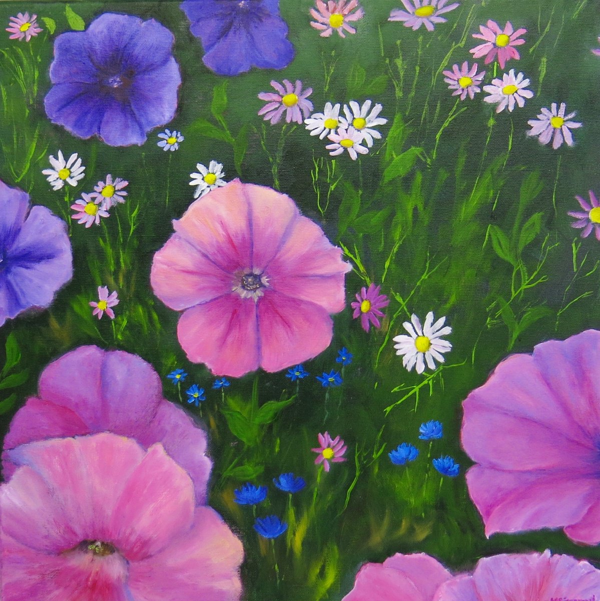 Pink Petunias By Maureen Greenwood, 20 X 20, Artwork For Sale On Artfinder
