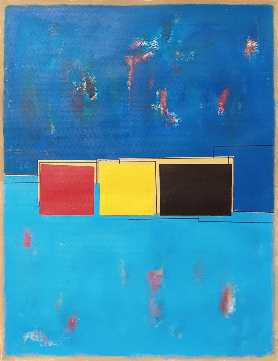 Abstract Acrylic Painting By Luis Medina, 20 X 26", Blue Composition Iii, Original Artwork