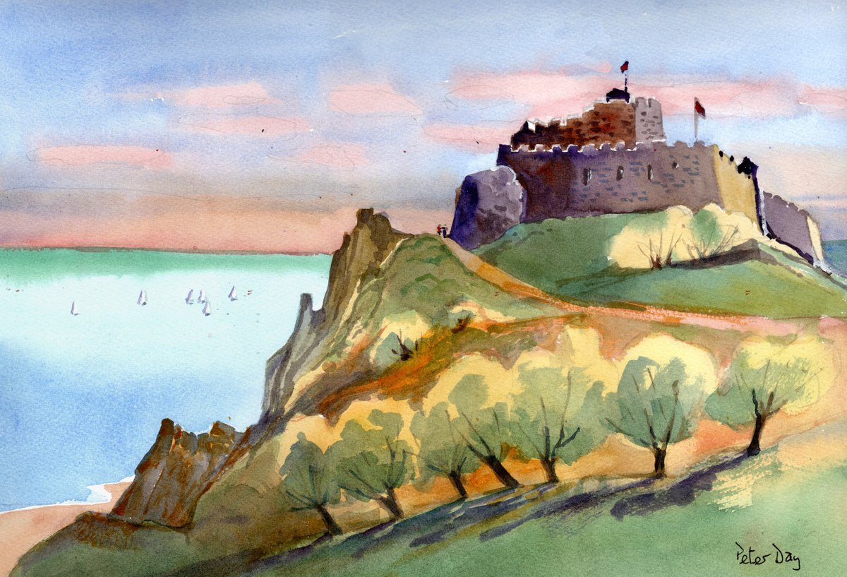 Impressionistic Landscape Watercolour By Peter Day, 18 X 13", Mont Orgueil Jersey., Original Artwork