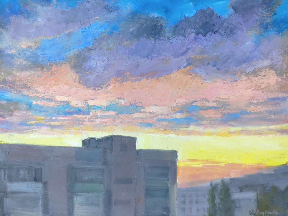 Impressionistic Landscape Oil Painting By Valentina Andrukhova, 18 X 14", City, Original Artwork