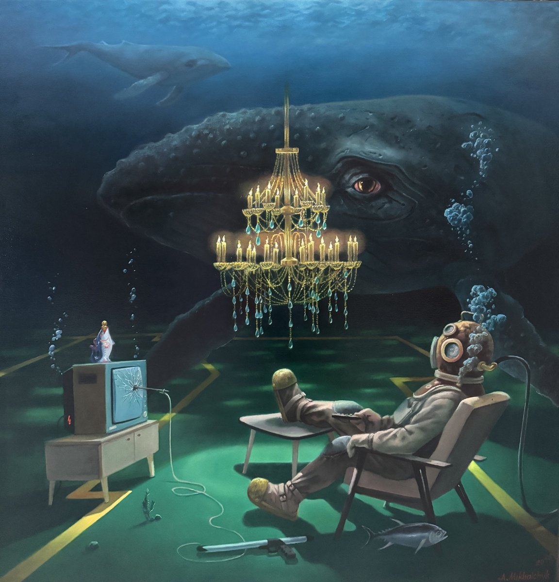 Surrealistic Landscape Oil Painting By Alexander Mikhalchyk, 30 X 30, Deep Information, Original Artwork