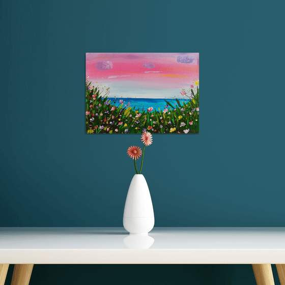 WORLD AROUND, small art, sea, sky, original acrylic painting