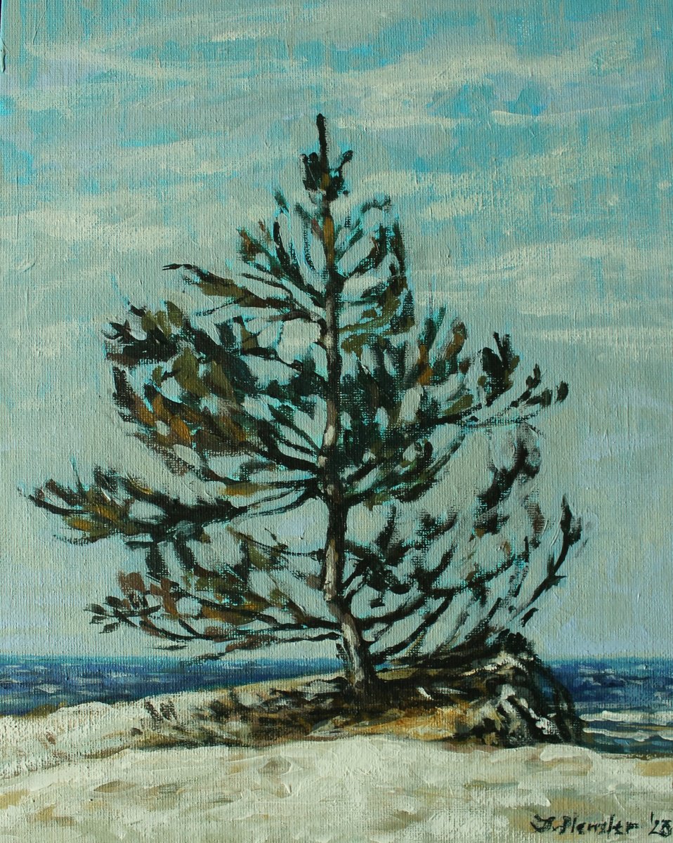 Seascape with a pine tree by Joanna Plenzler