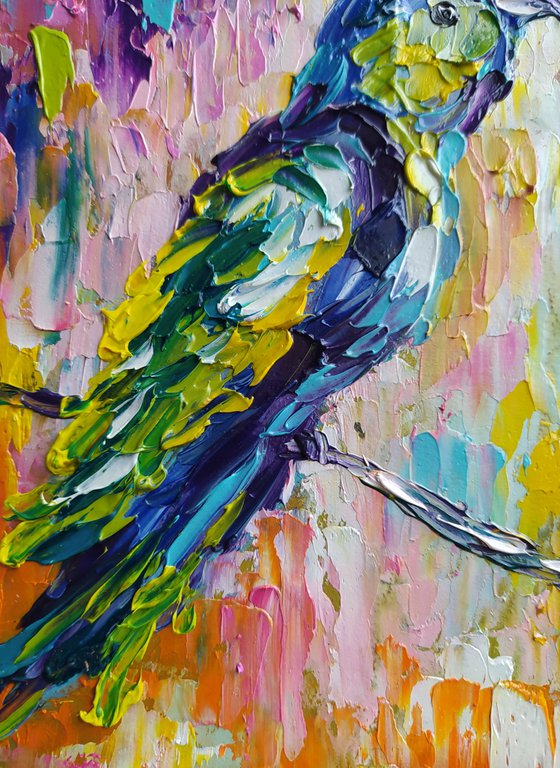 Colors around us -  oil painting, birds love, love, birds, animals oil painting, art bird, impressionism, palette knife, gift.