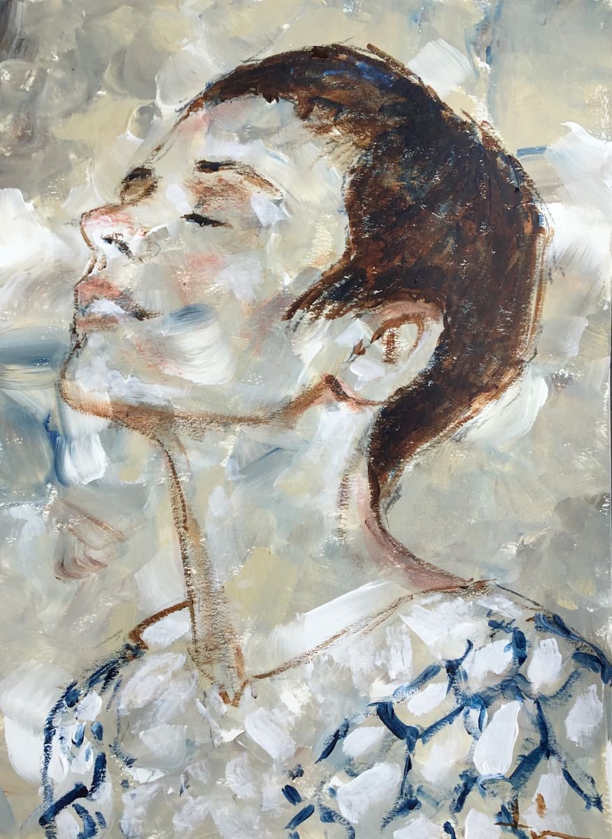 Expressive Portrait Acrylic Painting By Dominique Deve, 12 X 16, Sara, Original Artwork