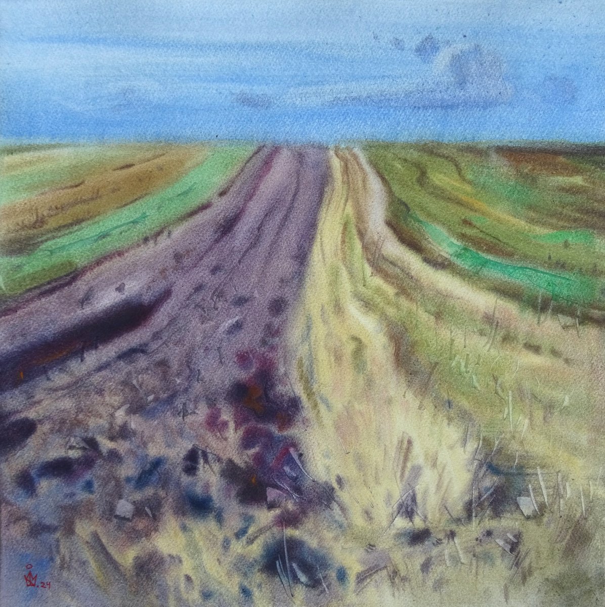 Impressionistic Landscape Watercolour By Maksym Kisilov, 16 X 16", "Field", Original Artwork