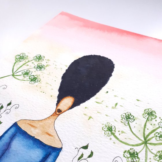 Original Watercolour | Black Art | Afrocentric Painting 'Needing Stillness' by Artist Stacey-Ann Cole