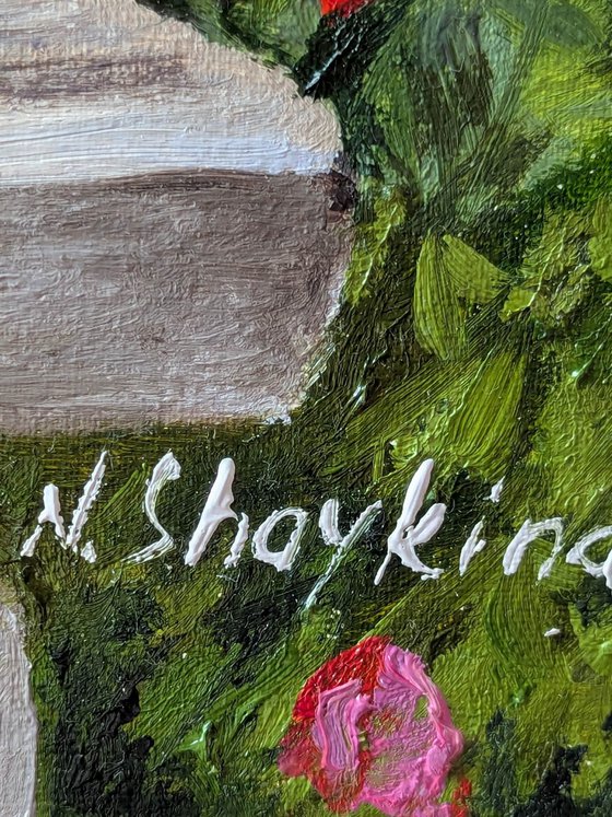 Peonies and Cherries in Summer Garden