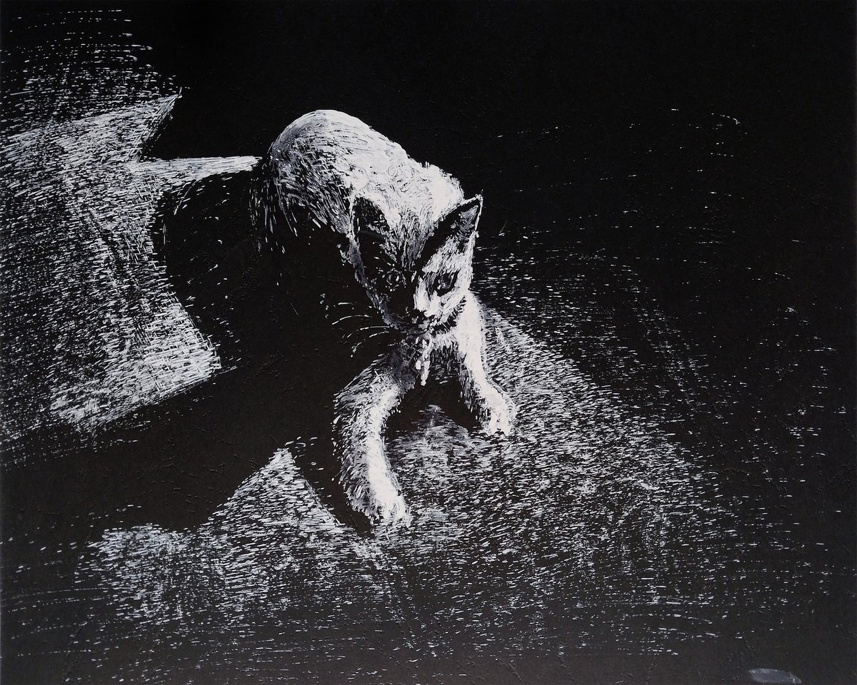 Animal Ink Drawing By Kamsar Ohanyan, 20 X 16", Midnight Prowl, Original Artwork