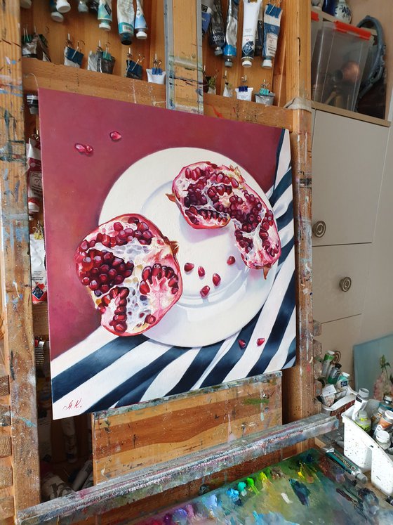 "613"  pomegranate still life  liGHt original painting  GIFT (2021)