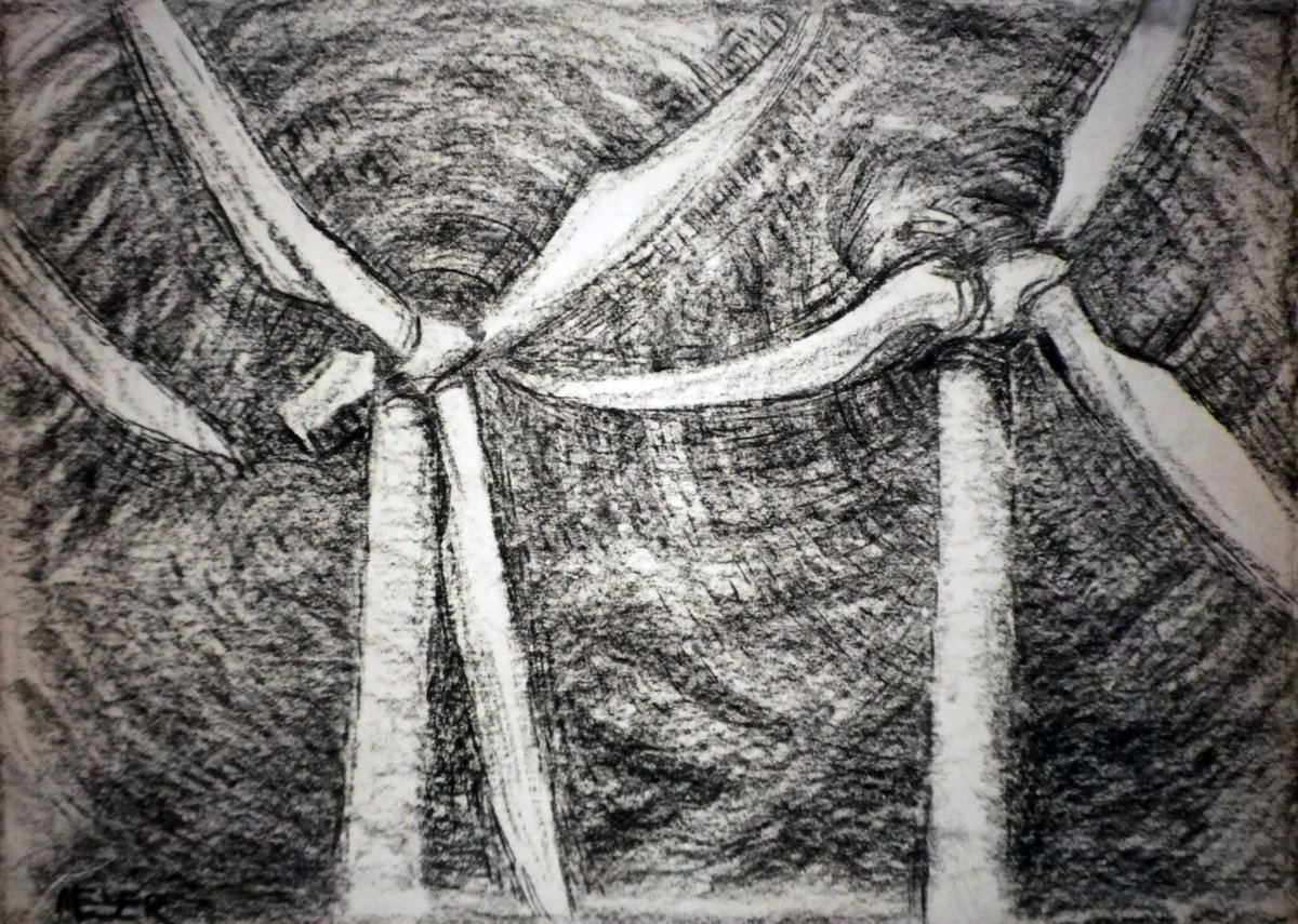 Expressive Landscape Pastel Drawing By Richard Meyer, 21 X 15", Turbine Study, Original Artwork