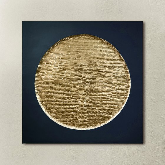 "Golden Blue Mars" Navy gold textured art
