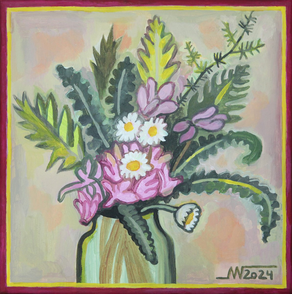 Botanical Acrylic Painting By Marina Gorkaeva, 10 X 10", Posy, Original Artwork