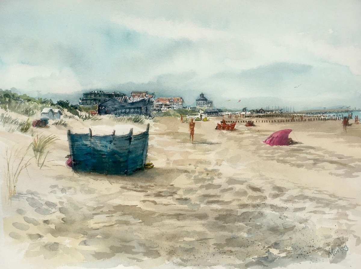 Impressionistic Landscape Watercolour By Morag Paul, 31 X 24", Cadzand Bad, Original Artwork