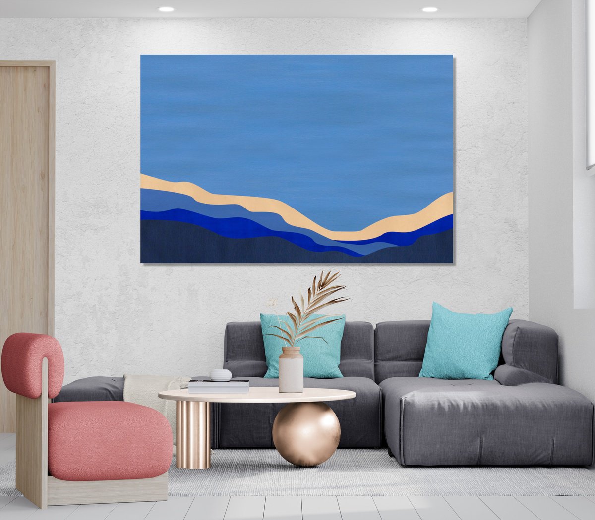 Abstract Landscape Acrylic Painting By Marina Krylova, 59 X 39", Modern Landscape #33, Original Artwork