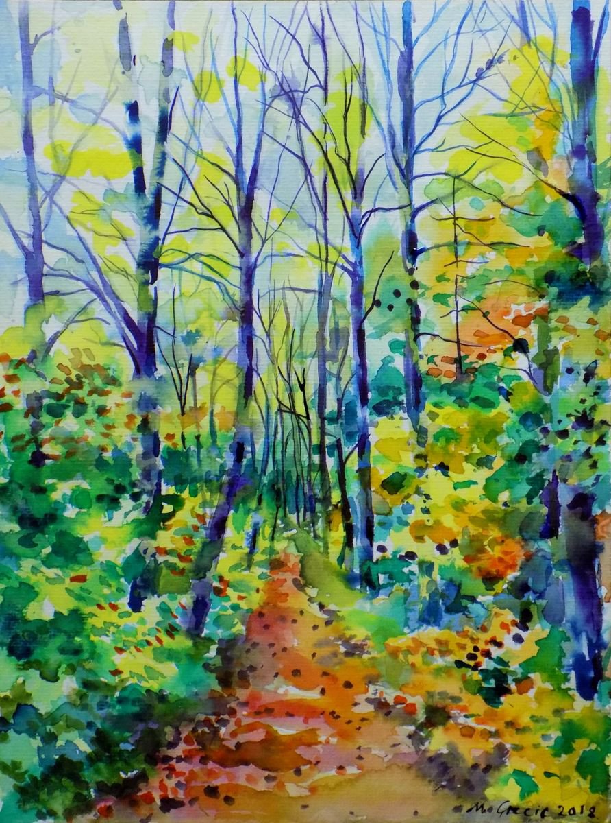 Impressionistic Watercolour , Forest Path Iv By Maja Grecic, 12 X 16, Artwork For Sale On Artfinder