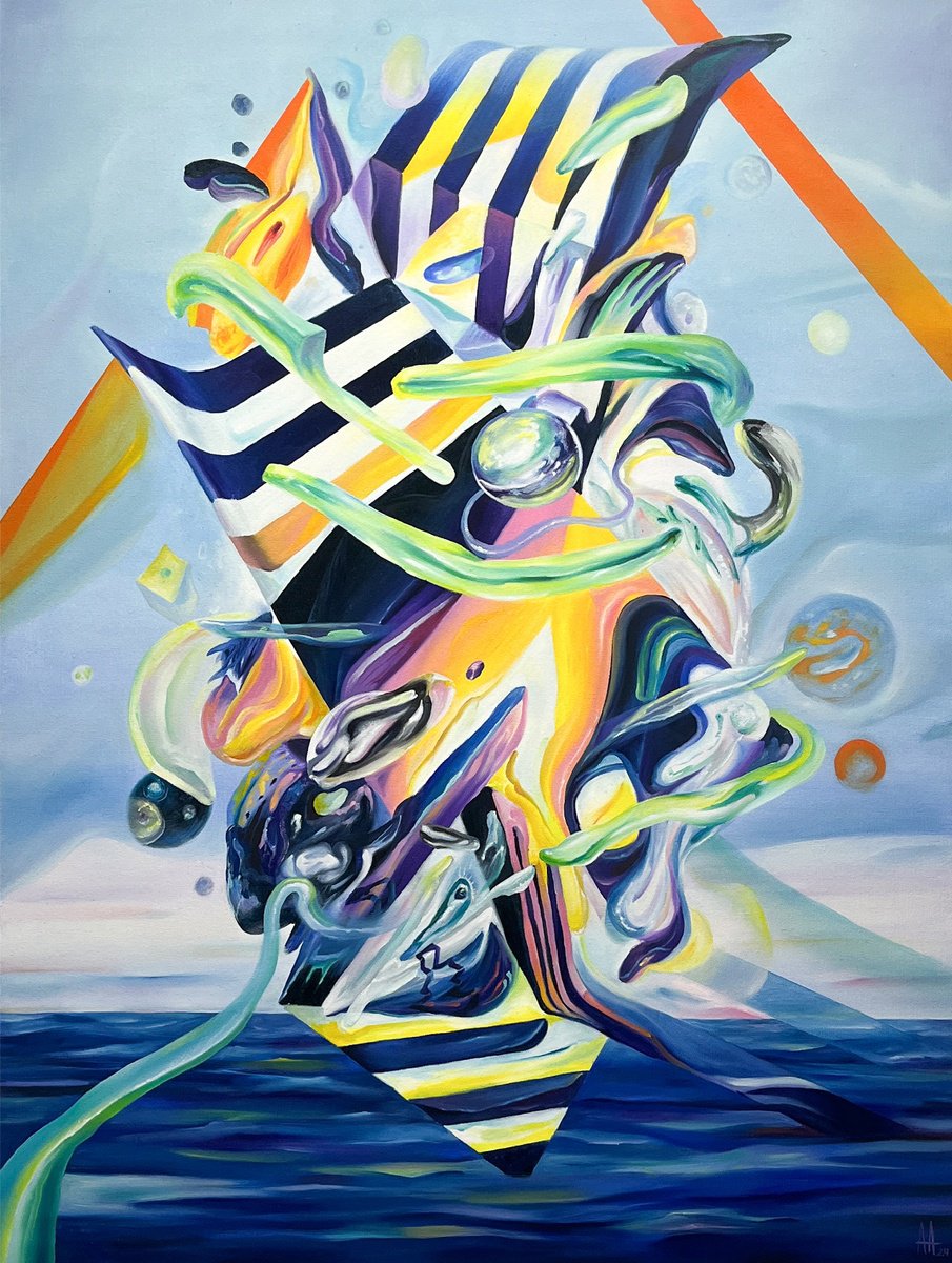 Organic Abstract Oil Painting By Andres Alvarez, 36 X 48, Dancing On Water, Original Artwork