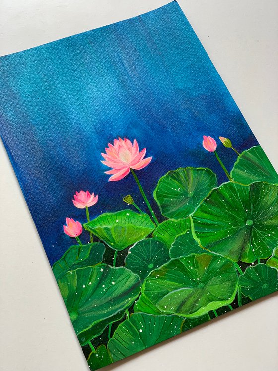 Lotus blooms ! A4 size Painting on paper