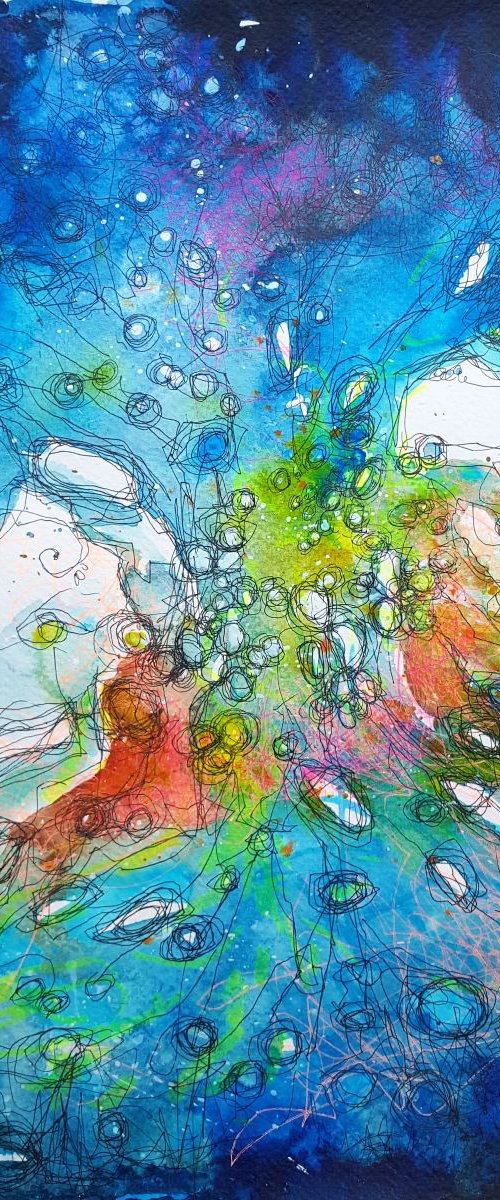 Blue Connection-original ink painting, 26x36cm by Simon Tünde