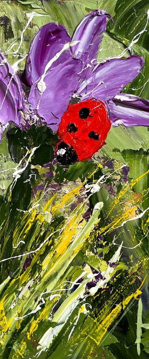 Ladybug Coneflower Painting by Halyna Kirichenko