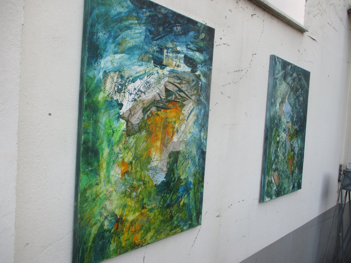 abstract green and blue - informel painting by Sonja Zeltner-Muller