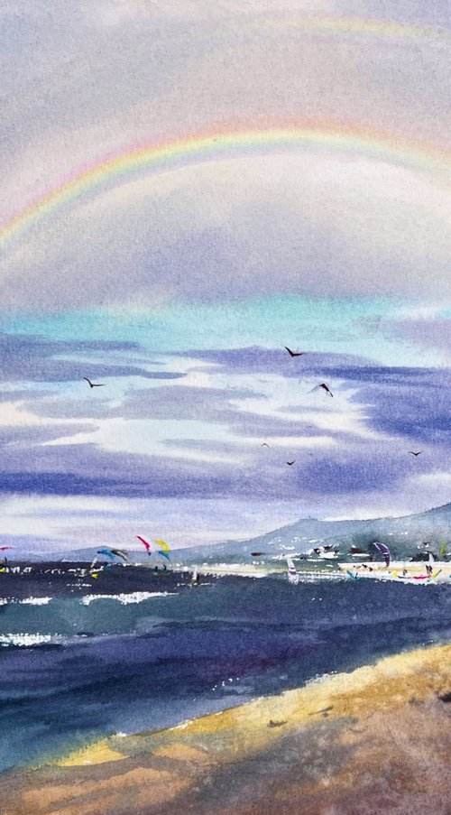 Rainbow over the sea Kites by Eugenia Gorbacheva