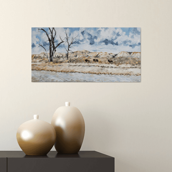 Landscape - Bison - Buffalo - "Bulls Along the River"