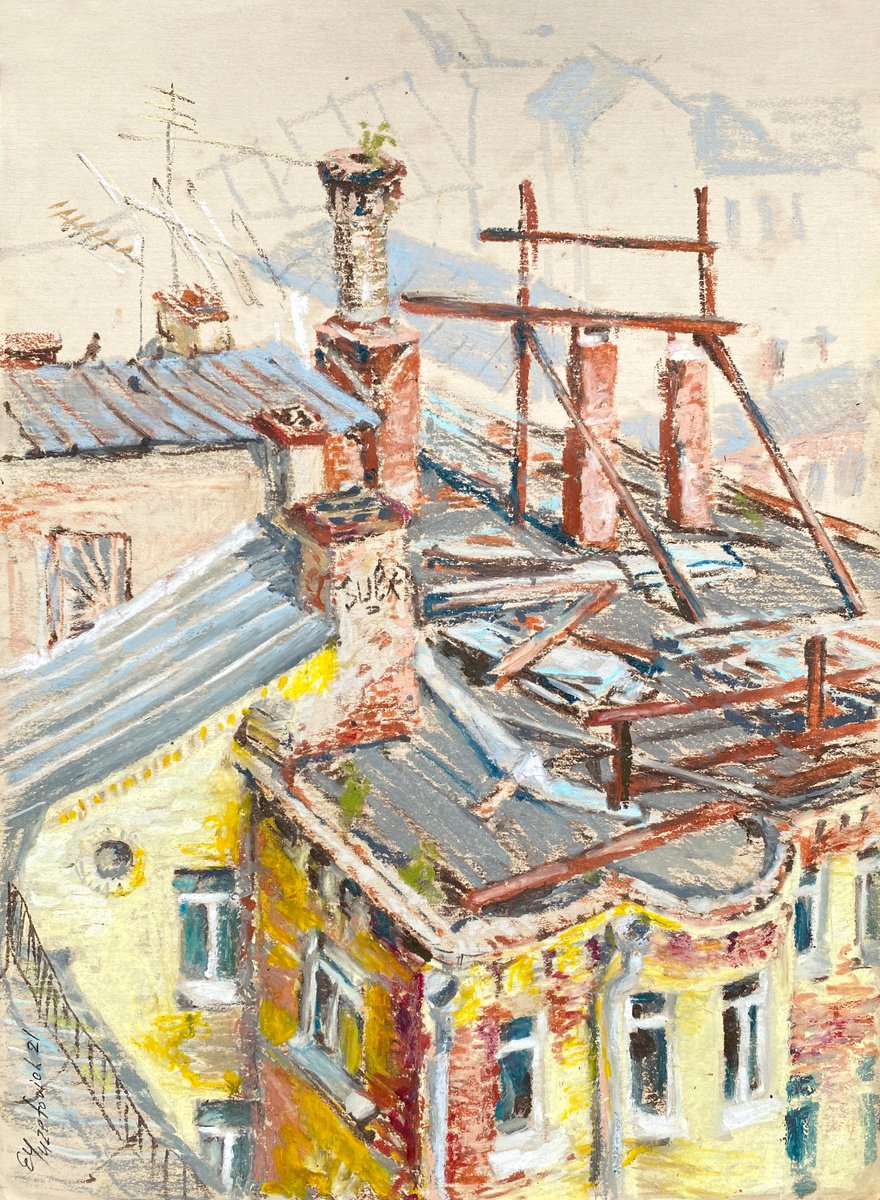 Impressionistic Painting , Rooftops By Elena Yuzefovich, 12 X 16, Artwork For Sale On Artfinder