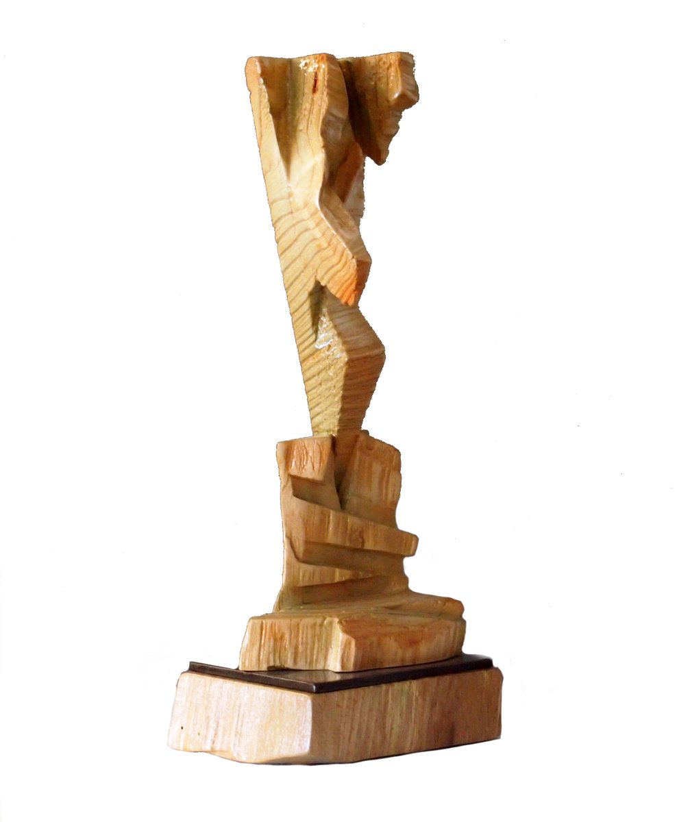 Abstract Wood Sculpture By Stevlin Yovchev, 5 X 12", "Particles", Original Artwork