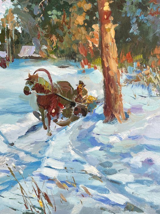 A Carriage Along a Winter Road